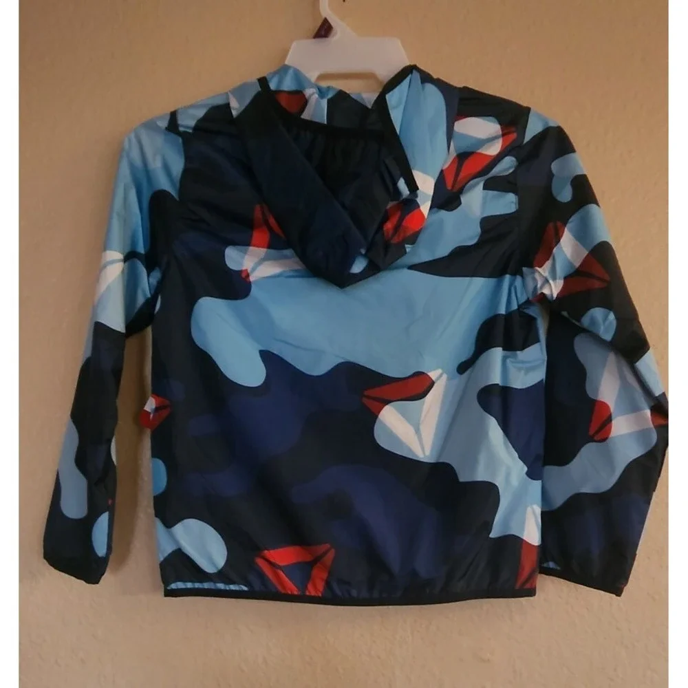 REEBOK Boys Full Zip Camo Hooded Jacket Wind Breaker Pockets M 8 NWT
